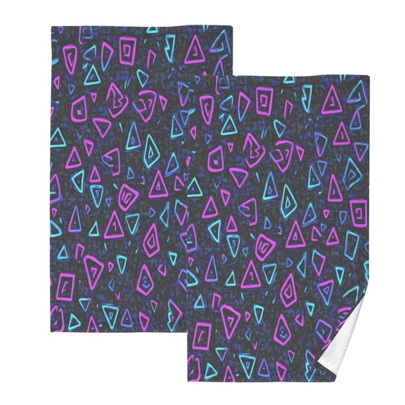 Modern Triangles Neon Pattern Set of 2 Pure Cotton Towels, 16'' x 28'', Highly Absorbent and Soft