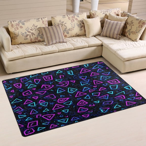 Modern Triangles Neon Pattern Soft Polyester Area Rug 31''x20'', Non Slip, Memory Foam, Water Absorbent