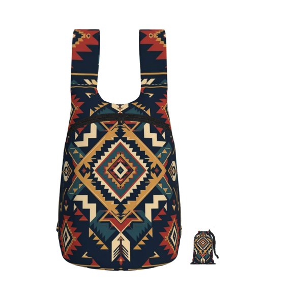 Modern Tribal Textile Inspired Design Foldable Storage Backpack Lightweight Packable Travel Daypack for Shopping Commuting Hiking