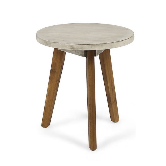 Modern Tripod Frame Outdoor Side Table Solid Wood Top Accent Table For Patio