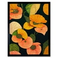 thumbnail image 1 of Modern Tropical Lake Flowers Orange Yellow Peach Cream Warm Colours on Dark Green Art Print Framed Poster Wall Decor 12x16 inch, 1 of 5