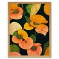 thumbnail image 1 of Modern Tropical Lake Flowers Orange Yellow Peach Cream Warm Colours on Dark Green Art Print Framed Poster Wall Decor 12x16 inch, 1 of 5