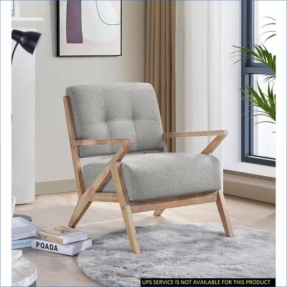 Modern Tufted Back Accent Chair | Slate Gray Upholstery | Antique Finish Solid Rubberwood Frame for Living Room Bedroom Adults