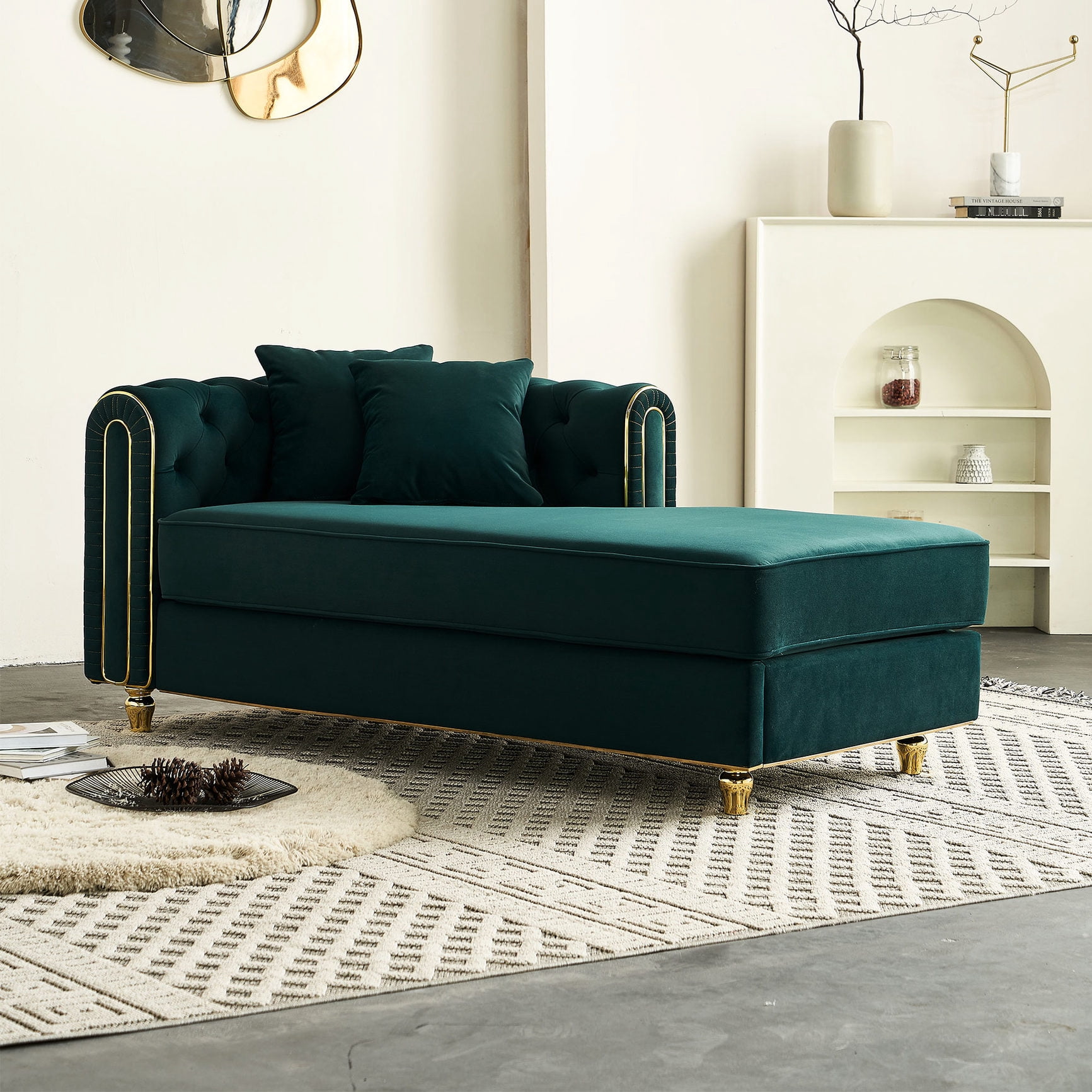 Modern Tufted Back Chaise with Solid Wood Frame - Stable for Primary ...