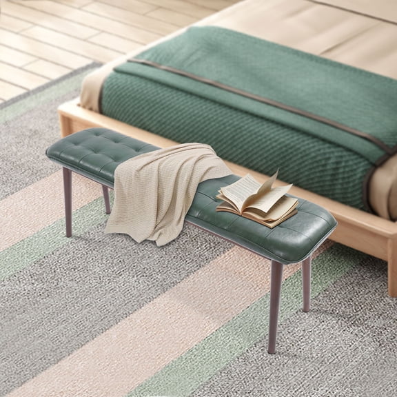 Modern Tufted Bench with PU Cushion 16.03lbs Lightweight, Smooth Edges, Easy Clean Ideal for Entryways, Dressing Rooms & Commercial Waiting Areas