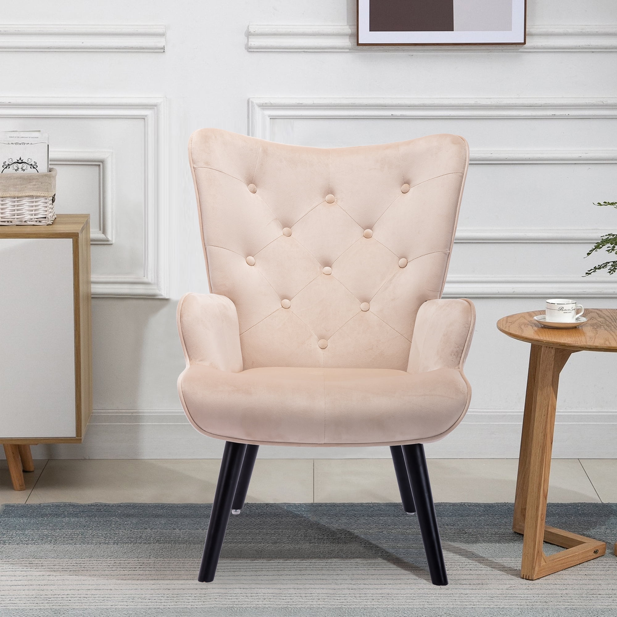 Modern Tufted Button Wingback Vanity Chair with Arms and Solid