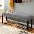 thumbnail image 1 of Modern Tufted Linen Dining Bench, Farmhouse Upholstered Entryway Bench with Black Rubber Wood Legs, Versatile for Kitchen, Bedroom, Hallway, Gray, 1 of 9