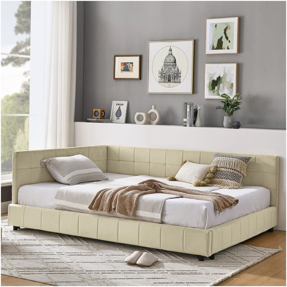 Modern Tufted Sofa Bed, Full Size Daybed Frame with Upholstered Backrest for Guest Room and Lounge