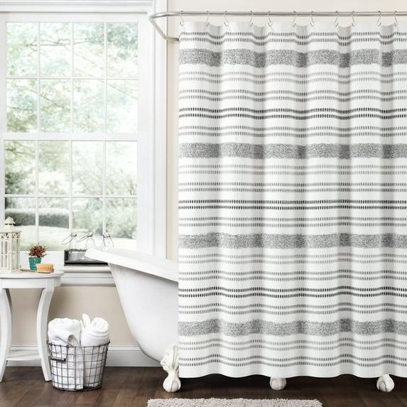 Modern Tufted Stripe Woven Yarn Dyed Eco-Friendly Recycled Cotton Shower Curtain Gray Single 72X72