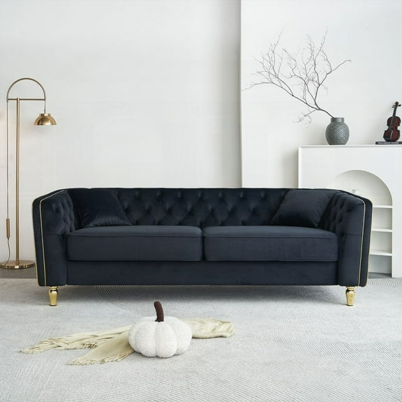Modern Tufted Velvet Sofa, 87.01"W, 750lbs Capacity, Gold Legs