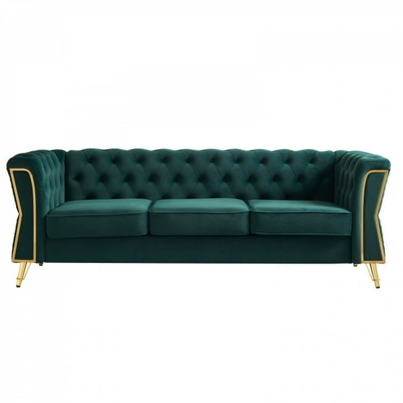 Modern Tufted Velvet Sofa 87.4 inch for Living Room Green Color