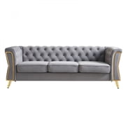 Modern Tufted Velvet Sofa 87.4 inch for Living Room LIGHT GREY Color