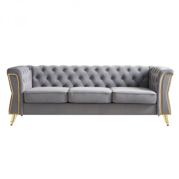 Modern Tufted Velvet Sofa 87.4 inch for Living Room LIGHT GREY Color