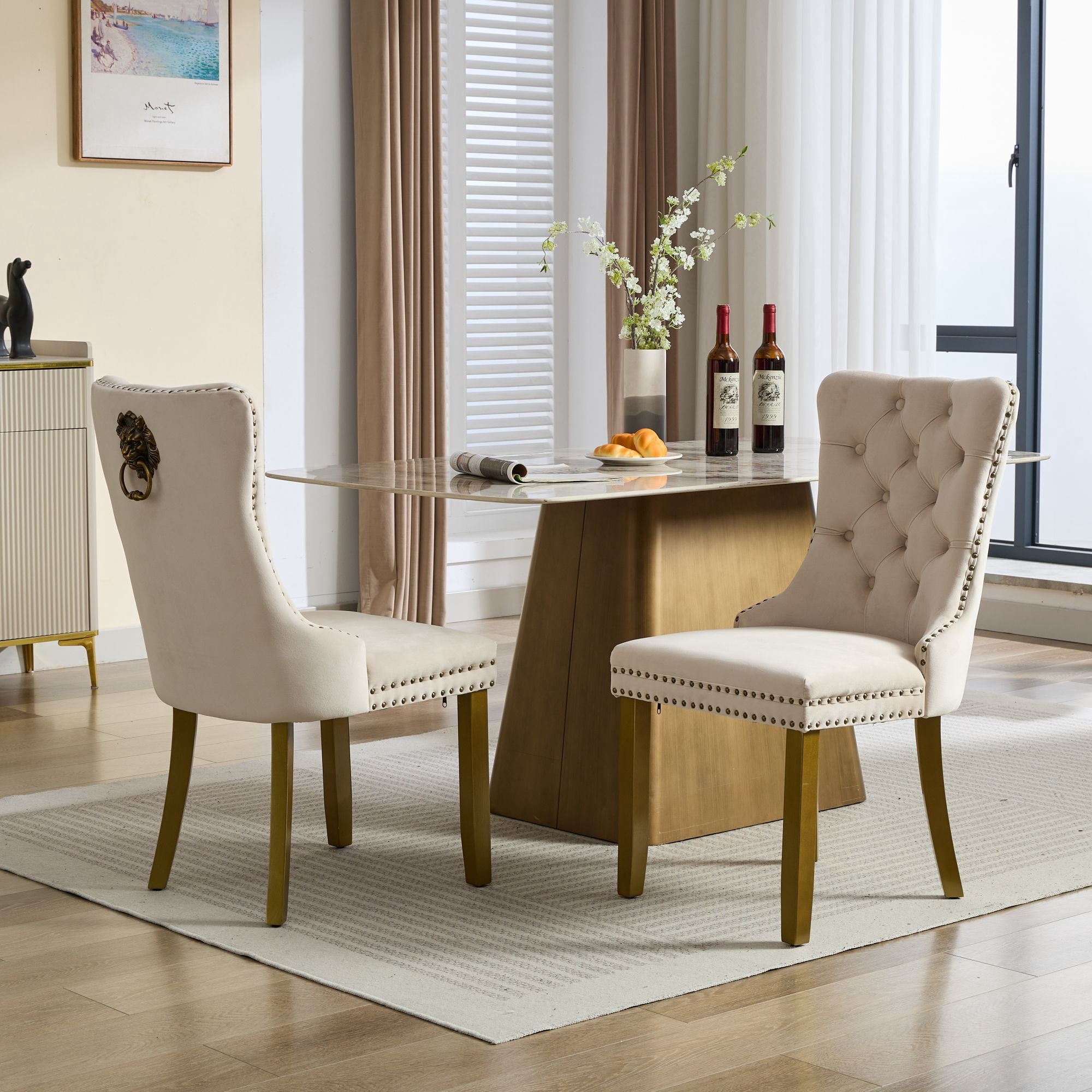 Modern Tufted Velvet Upholstered Dining Chairs, Set of 2, High Back ...