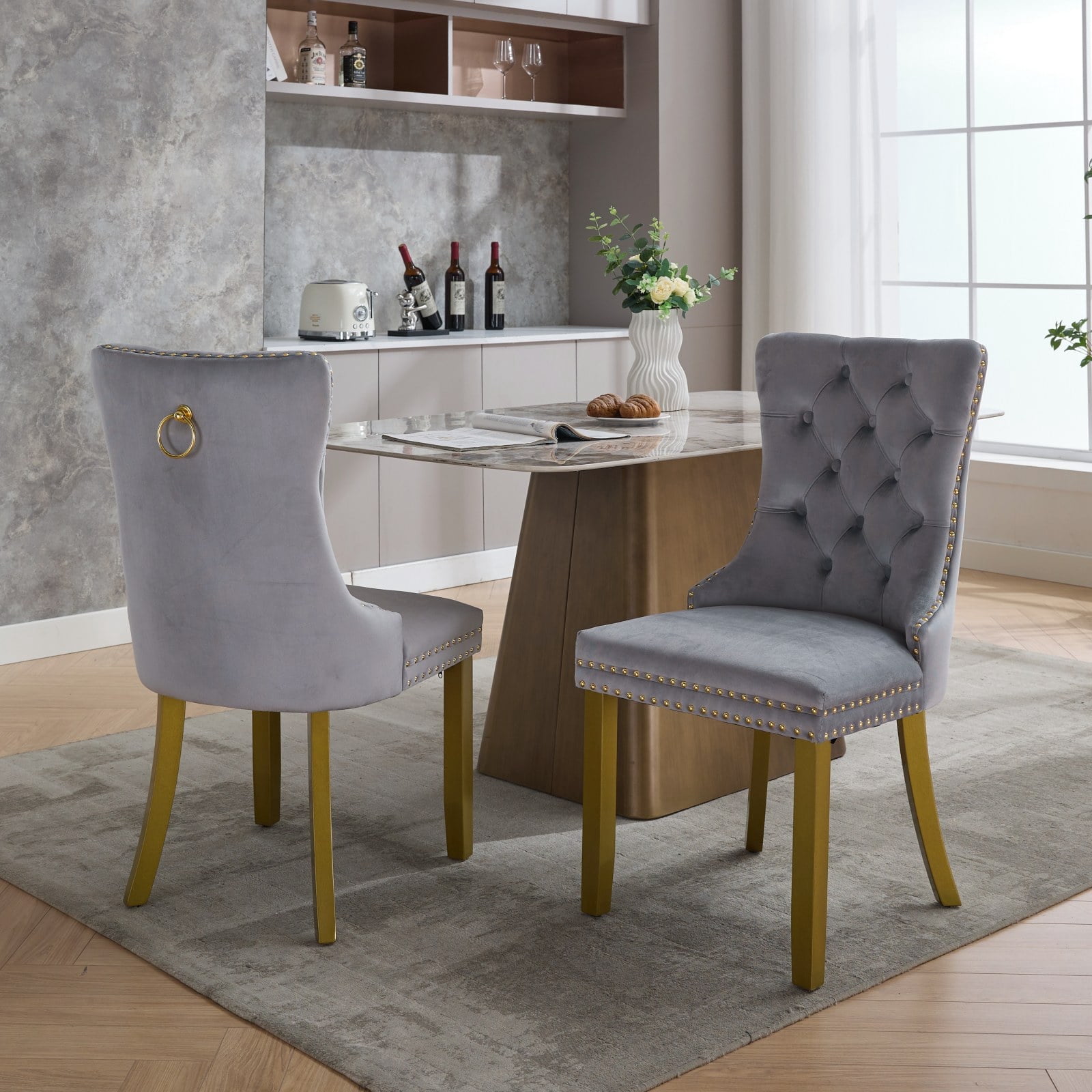 Modern Tufted Velvet Upholstered Dining Chairs, Set of 2, High Back ...
