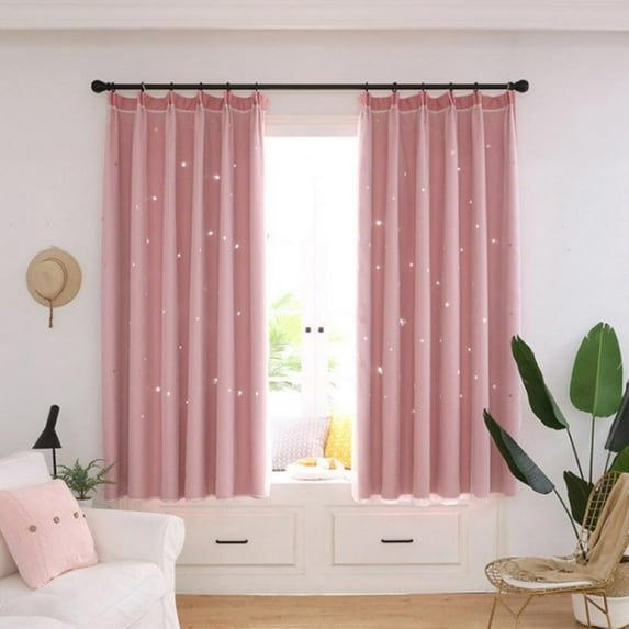 Modern Tulle Black Out Curtain, Double Nordic Ins Curtains with Star Tassel Black Out Window Curtains For Living Room Home textile