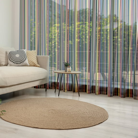 Modern Tulle Curtains with Rod Pocket, Colorful Geometric Stripes Lines Vintage Retro Style Design Art Print, Sheer Drape for Wedding Party 2 Panels, 7 Sizes, Multicolor, by Ambesonne