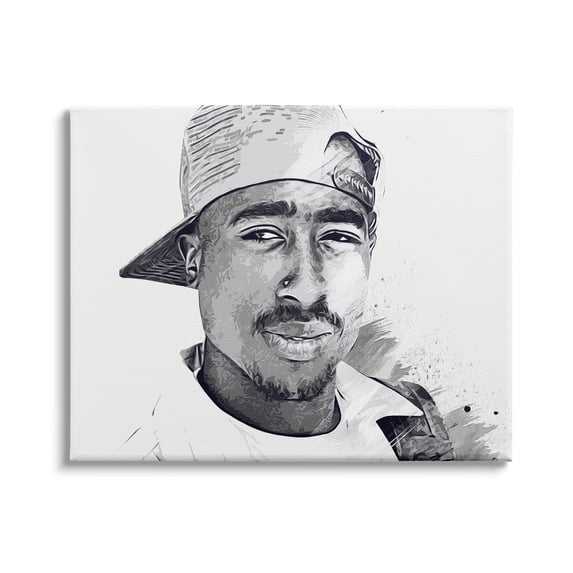 Modern Tupac Portrait Abstract Pattern Famous Figure 48 in x 36 in Painting Canvas Art Print, by Stupell Home Décor