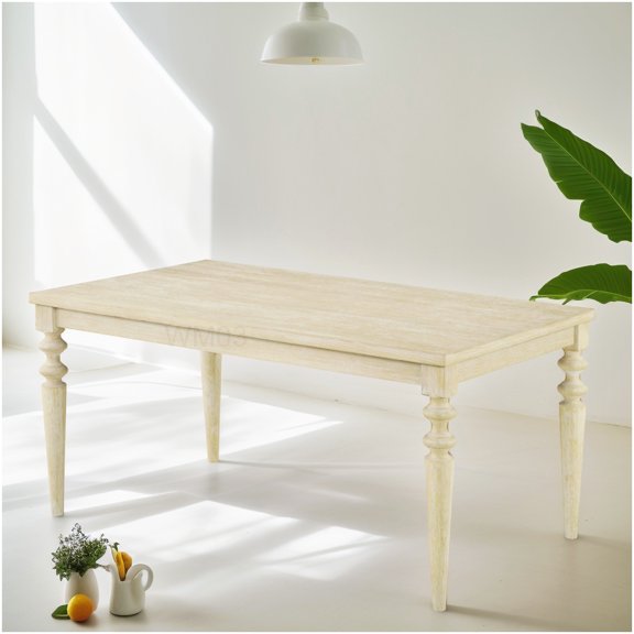 Modern Turned-Leg Dining Table in Brown with Wired White Finish