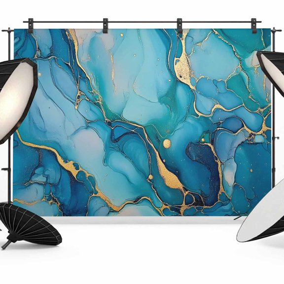 Modern Turquoise Backdrop for Photography,Fabric Photo Background Backdrop,Abstract Teal Gold Marble Textured Photo Booth Background for Portrait Photoshoot Video Wedding Decoration Banner 8x6ft