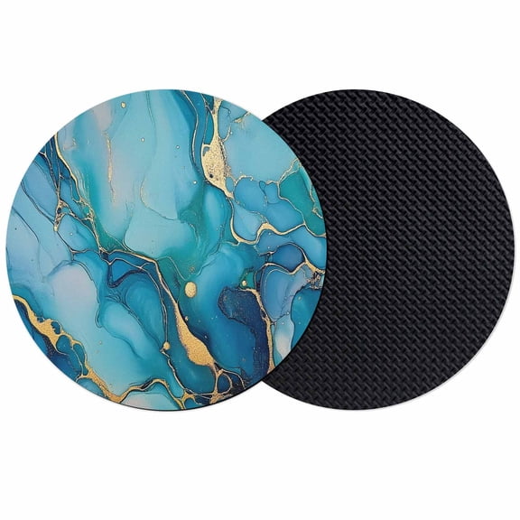 Modern Turquoise Coasters Set of 2, Absorbent Coasters for Drinks, Abstract Teal Gold Marble Textured Coaster for Desk Coffee Table Protection, Home Decor House Warming Gifts 4"