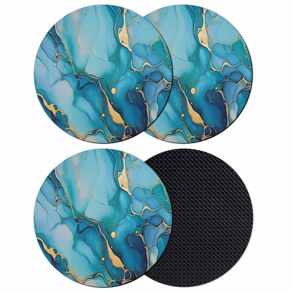 Modern Turquoise Coasters Set of 4, Absorbent Coasters for Drinks, Abstract Teal Gold Marble Textured Coaster for Desk Coffee Table Protection, Home Decor House Warming Gifts 4"