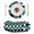 thumbnail image 1 of Modern Turquoise Grey Round 13 Inch Placemats Set of 6, Abstract Geometric Color Blocks HeatResistant Non Slip Place Mats for Dining Table, Wipeable Braided Kitchen Table Mats for Housewarming, 1 of 9