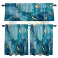 thumbnail image 1 of Modern Turquoise Kitchen Curtains Sets for Windows 36 Inch Length, Abstract Teal Gold Marble Textured Rod Pocket Window Treatments Tier Curtains and Valances Set for Bedroom/Bathroom, 1 of 8