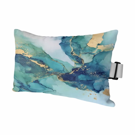 Modern Turquoise Marble Stone Outdoor Pillow for Chaise Lounge Chair,Abstract Gold Crack Texture Waterproof Headrest Lumbar Pillows with Insert&Elastic Strap for Patio Pool Garden Chairs Decor,1 Pack