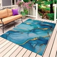 thumbnail image 1 of Modern Turquoise Outdoor Rug for Patio/Deck/Porch, Non-Slip Large Area Rug 3 x 5 Ft, Abstract Teal Gold Marble Textured Indoor Outdoor Rugs Washable Area Rugs, Reversible Camping Rug Carpet Runner, 1 of 8