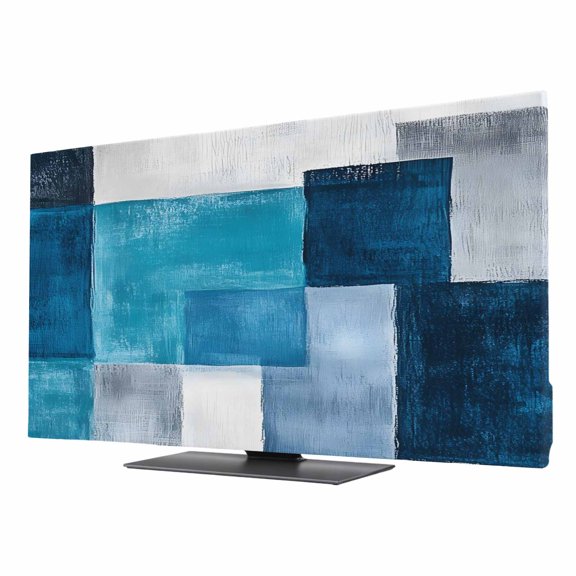 Modern Turquoise TV Dust Cover 24 Inch, Gradient Blue Grey White Coast Neutral Computer Monitor Cover Dustproof Stretchable Indoor TV Screen Protector for LED LCD Universal Monitors