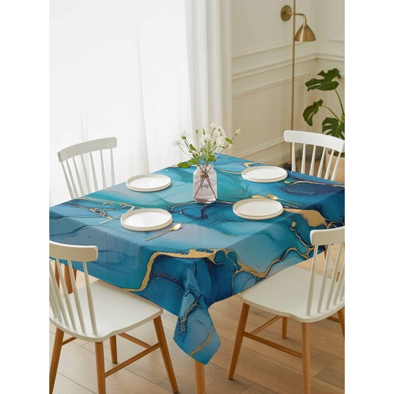 Modern Turquoise Tablecloth Rectangle Table Cloth 60x102, Waterproof Tablecloth Outdoor Table Cloth, Abstract Teal Gold Marble Textured Washable Table Cover for Kitchen Dinning Party
