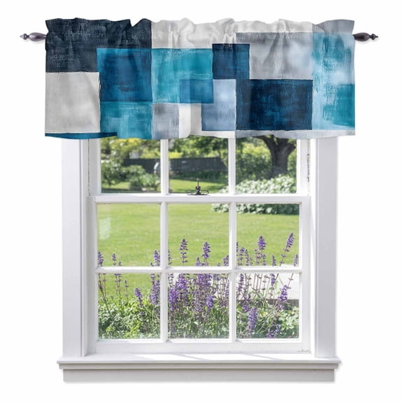 Modern Turquoise Valance Curtain Gradient Blue Grey White Coast Neutral Window Valances Rod Pocket Short Curtains Window Treatments for Kitchen Bedroom Bathroom Laundry 54" x 18"