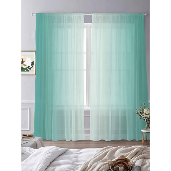 Modern Turquoise and White Ombre Abstract Sheer Curtains 2 Panels Set Simple Minimalist Art Lihgt Filtering Rod Pocket Voile Drape,Semi Sheer Window Curtains for Bedroom Living Room,52"x84"