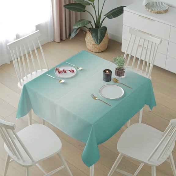 Modern Turquoise and White Ombre Abstract Table Cloth 54x54in, Waterproof Square Tablecloth Wipeable Tablecloths Simple Minimalist Art Table Covers for Dining Tables Party Indoor Outdoor