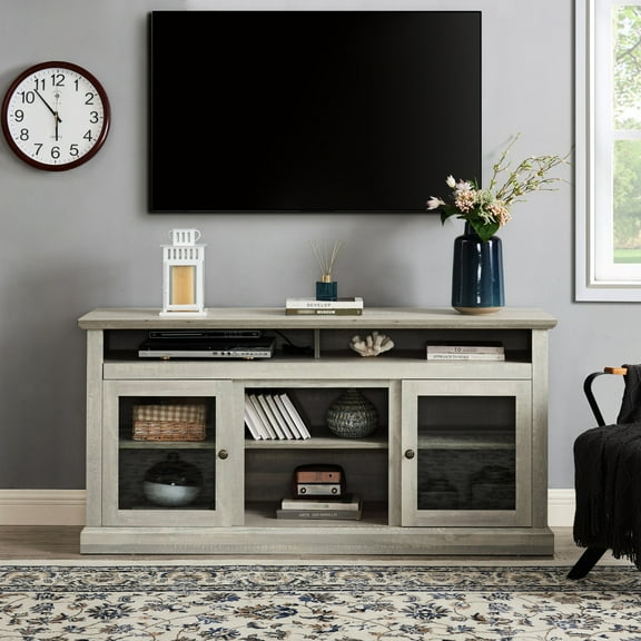 Modern Tv Shelf With Stone Gray Hue, Holds 65" Television, 60"w X 15.57"d 29"h Stand Up To 65", Compact Storage,