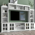 thumbnail image 1 of Modern Tv Stand With White Finish, Tempered Glass Door For 70" Tvs, Console Table And Ample Storage Facilities Cabinet Bridge Door, White, For Tvs Up To 70", Multifunctional Entertainment Rich, 1 of 6