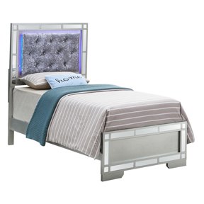 Modern Twin Bed Frame with Headboard, Champagne Silver Platform Bed, No Box Spring Needed with Under Bed Storage