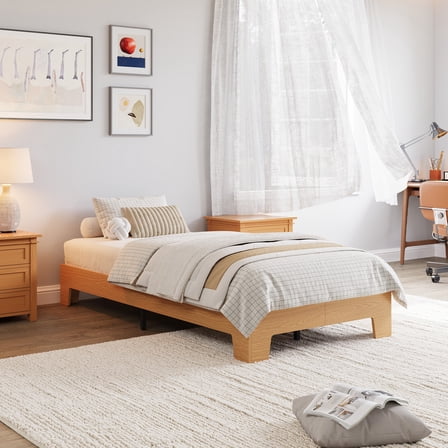 Modern Twin Bed - Platform Frame with Wood Slats & Underbed Storage