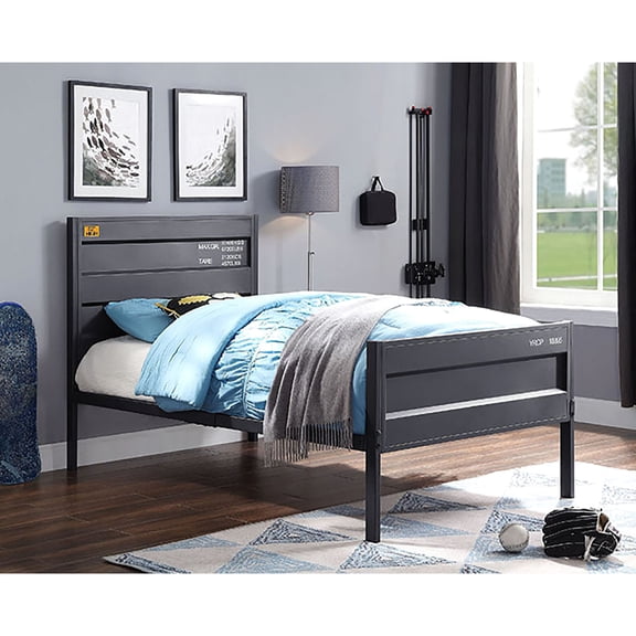 Modern Twin Bed With Gunmetal Finish And Metal Frame, Industrial Style, No Box Spring Required Platform In Gunmetal, Construction, Design Idea,