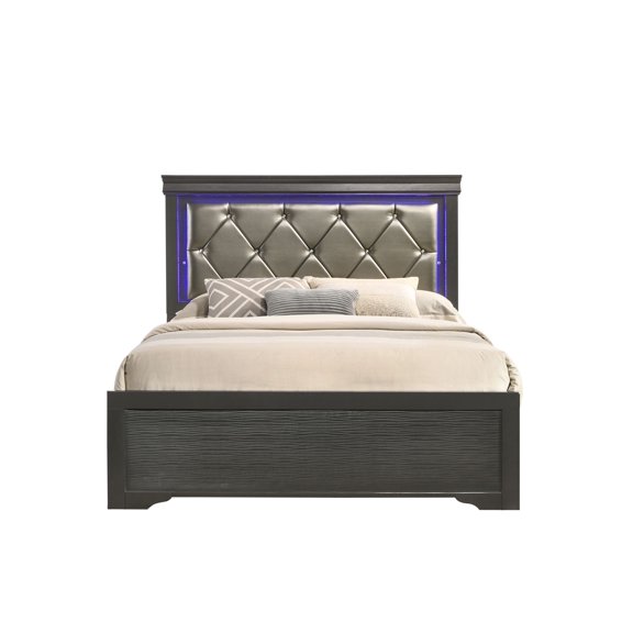 Modern Twin LED Bed, Wood, Gray, Box Spring Required