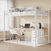 Modern Twin Loft Bed Frame   Heavy Duty Metal with Arched Guardrail and Safety Ladder   Space-Saving for Bedroom, Apartment, Dorm   Matte Black or Gray
