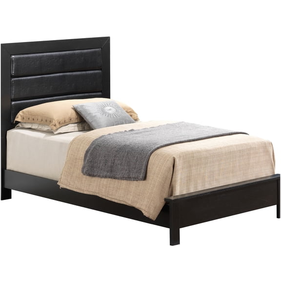 Modern Twin Platform Bed Frame with Headboard, Black Wood Slat Support, No Box Spring Needed, Space Saving Design for Small Rooms