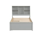 thumbnail image 1 of Modern Twin Size Bed Frame With Built-in USB Port on Bookcase Headboard and 2 Drawers for White Washed Color, 1 of 13