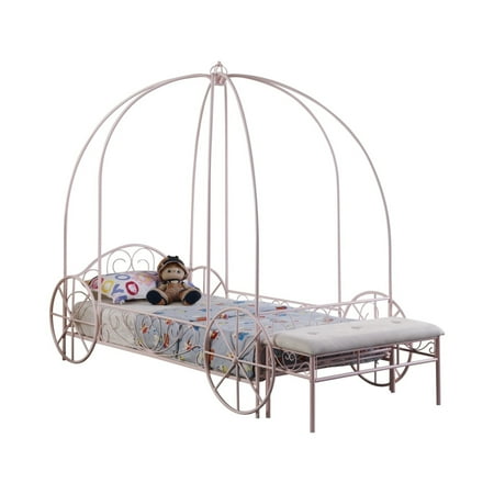 Modern Twin Size Canopy Bed Princess Carriage Design Powder Pink - Saltoro Sherpi