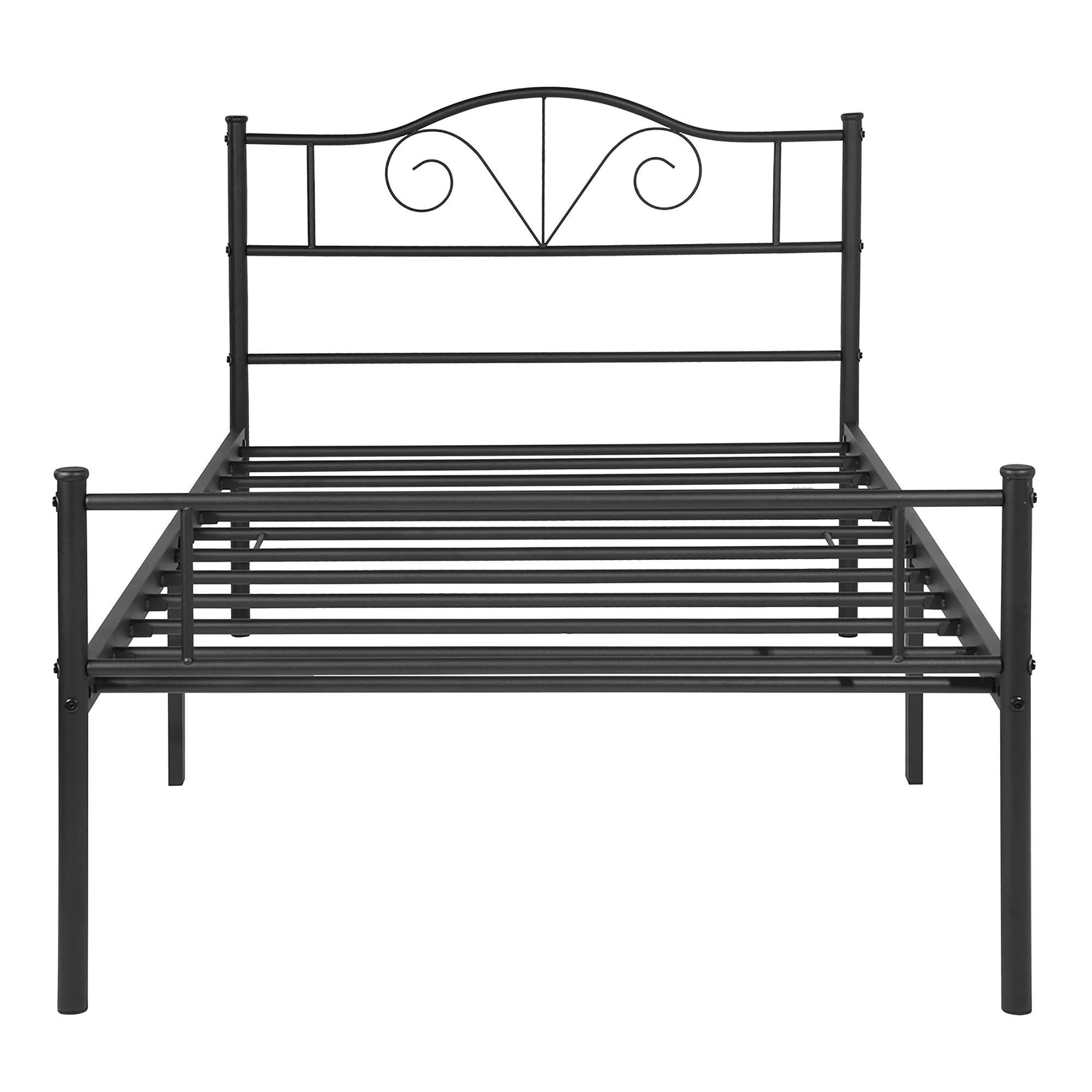 Modern Twin Size Curved Metal Bed Frame, Princess Black Platform Bed