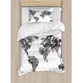 thumbnail image 1 of Modern Twin Size Duvet Cover Set, Artistic Sketch Style World Map with Floral Charm Purity on Earth Themed Print, Decorative 2 Piece Bedding Set with 1 Pillow Sham, Black White, by Ambesonne, 1 of 3