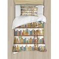 thumbnail image 1 of Modern Twin Size Duvet Cover Set, Library Bookshelf with A Ladder School Education Campus Life Caricature Illustration, Decorative 2 Piece Bedding Set with 1 Pillow Sham, Multicolor, by Ambesonne, 1 of 3