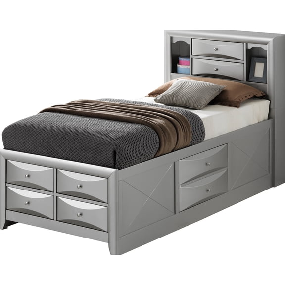Modern Twin Storage Bed In Silver Champagne - Stylish And Practical Design Built-in For A Neat Bedroom Decor 49" H X 43" W 87" D Functional Piece An Organized Area