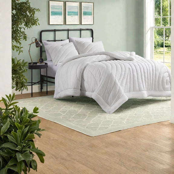 Modern Twin/Twin XL Bedding Sets White Polyester Jersey Comforter with Quilted Puffy Design for Home